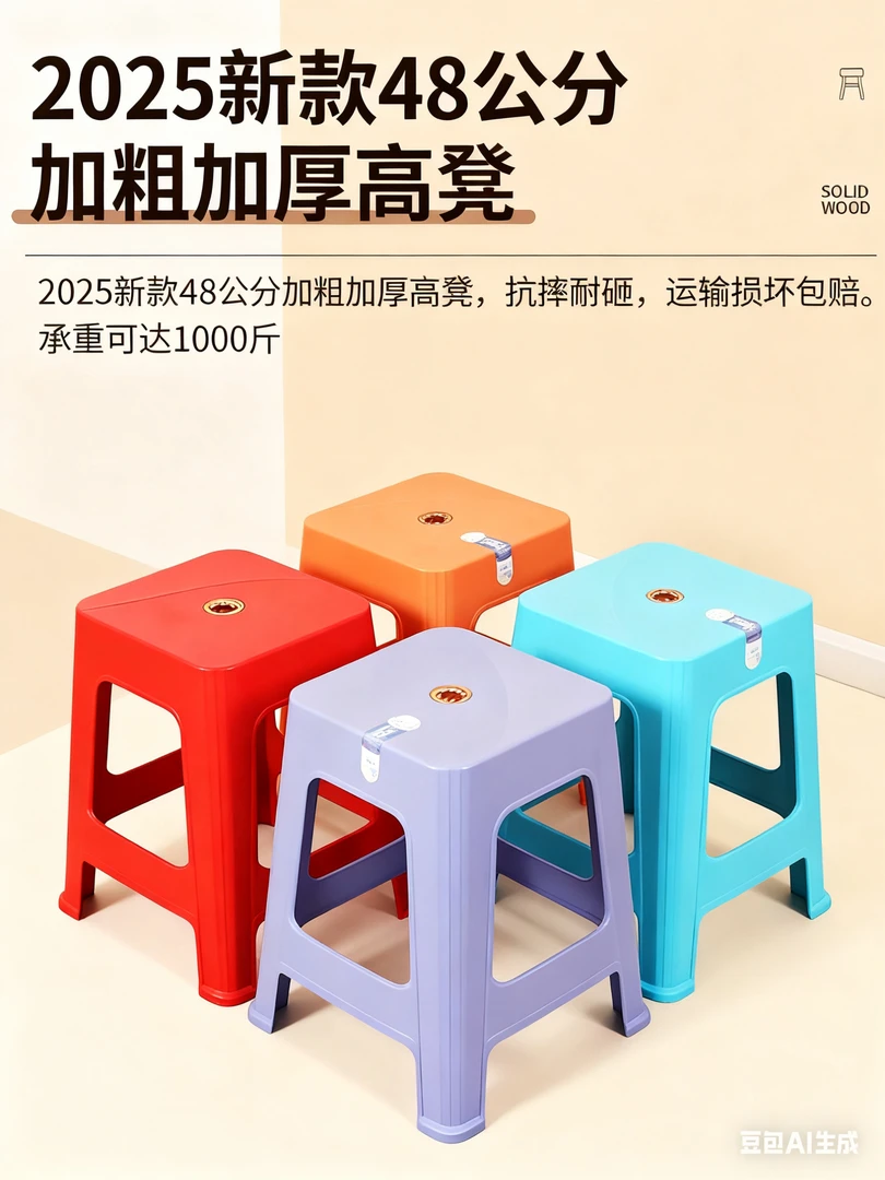2025新款48公分加粗加厚家用餐桌高凳室外烧烤棋牌室耐用抗摔耐砸