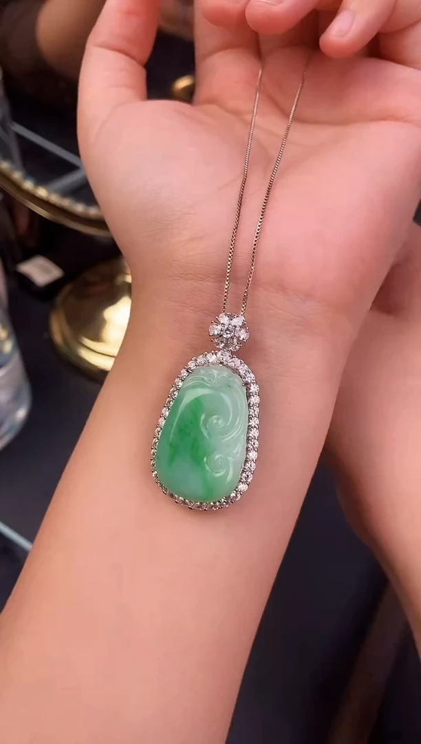 吊坠(不含链)银S925镶嵌翡翠银镶嵌翡翠吊坠