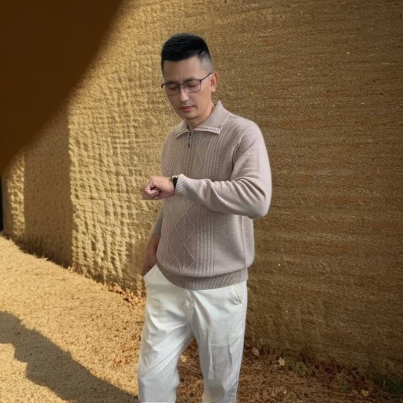 【阿拉善羊绒馆】山羊绒男士特厚羊绒衫商务男士长袖保暖秋冬拉链
