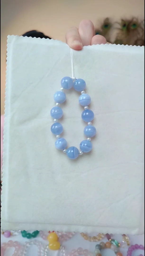 未镶嵌手链玛瑙/玉髓蓝纹石珍珠手链