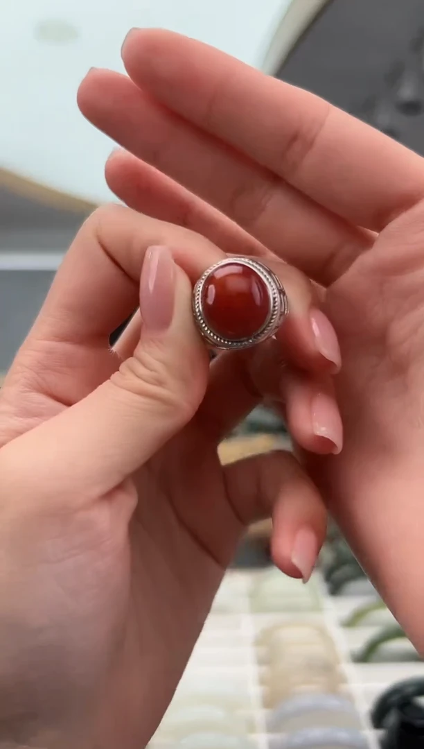 银S925镶嵌南红玛瑙戒指109