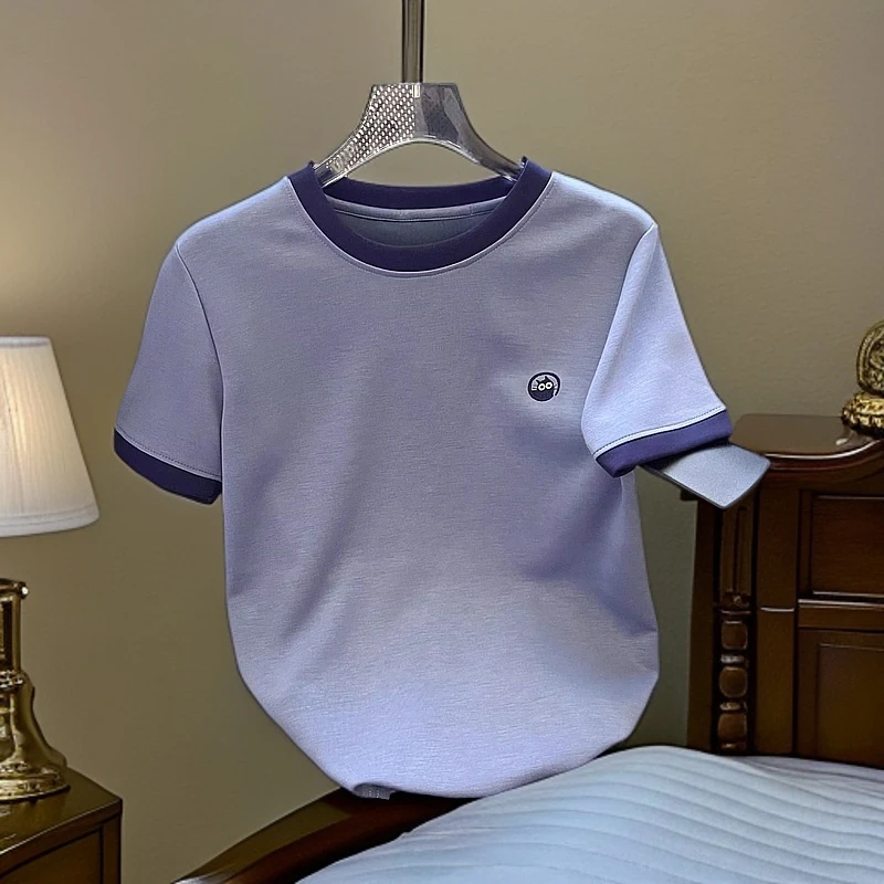 特大码300斤刺绣猫咪弹力短袖t恤男女情侣夏季韩版洋气拼接上衣