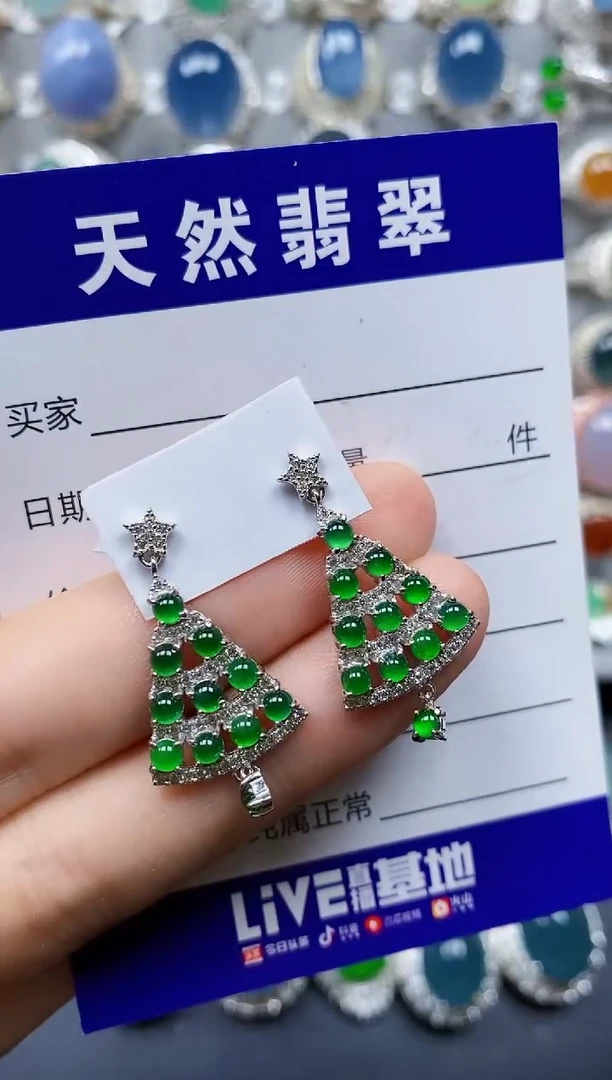 翡翠银S925镶嵌耳饰0169