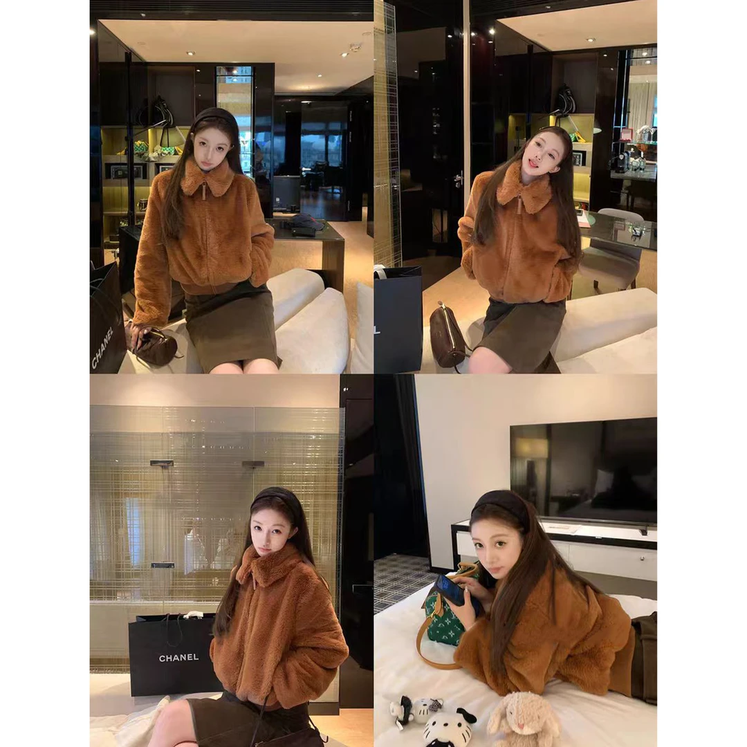 设计款秋冬季毛绒立领好穿新款夹克外套保暖毛毛短款上衣Z 9428#