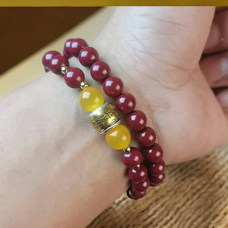 含辰砂工艺品8mm双圈猫眼护身手链