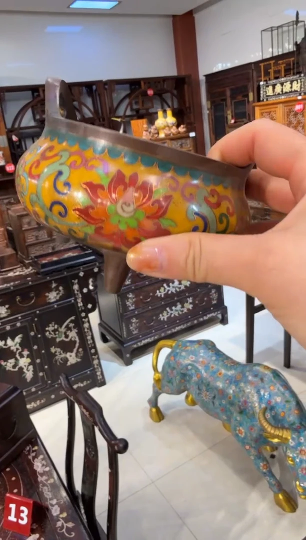 木珐琅彩扁黄香炉368.8888