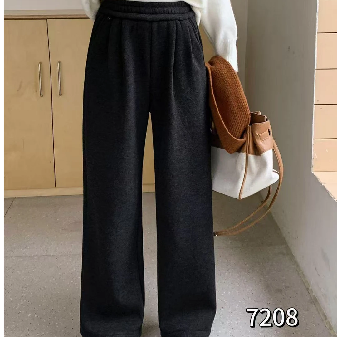 7208秋冬时尚休闲百搭显瘦女加绒阔腿裤