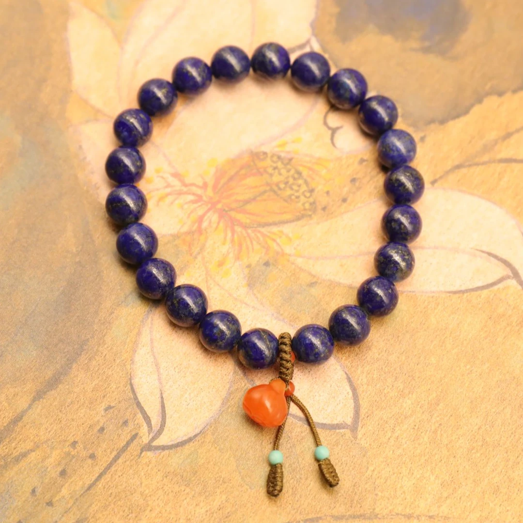 【妙安原创】青金石手串配南红吊坠圆珠手串8mm