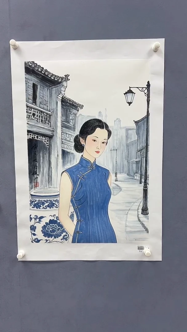 国画刘伟绘画2.7平尺青瓷人物