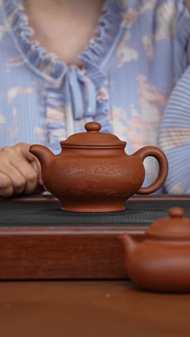 茶壶紫砂黄龙山老朱泥刻绘大掇只
