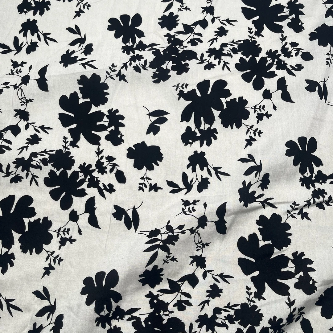 【100绵绸人棉面料】白底黑花服装面料裙子连衣裙套装亲肤柔软透气