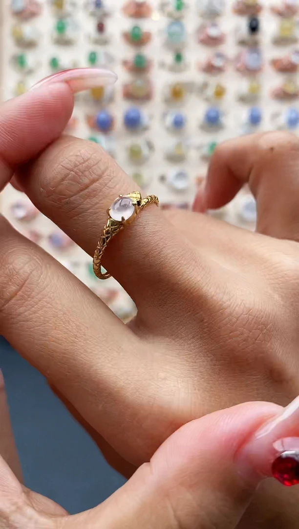 【闪购商品】翡翠戒指银S925镶嵌缅甸天然A货翡翠222   4-4