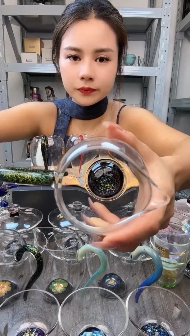 手工艺品玻璃苗**媒禾器 黑斑斓星空公道杯 普通盒