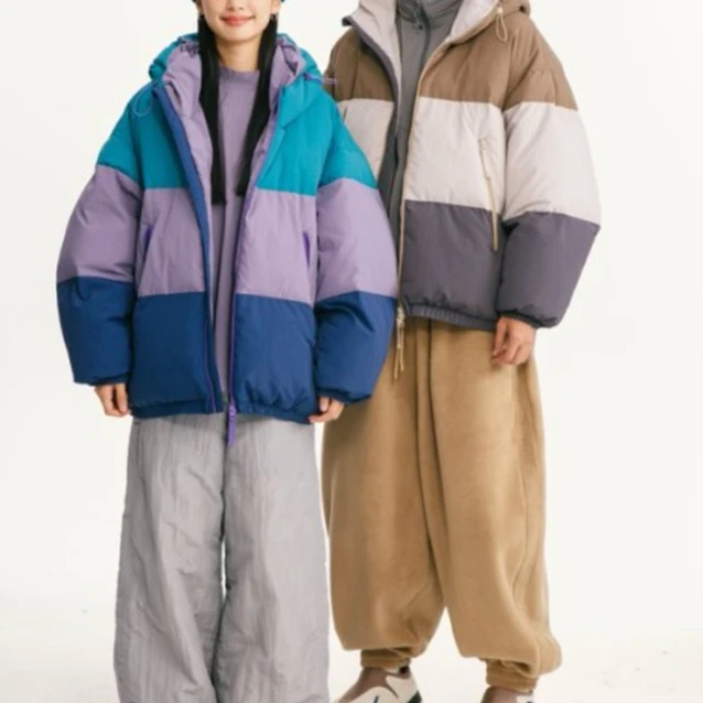 情侣加厚保暖潮流撞色冬季连帽棉服拼接时尚休闲棉衣 MY6653