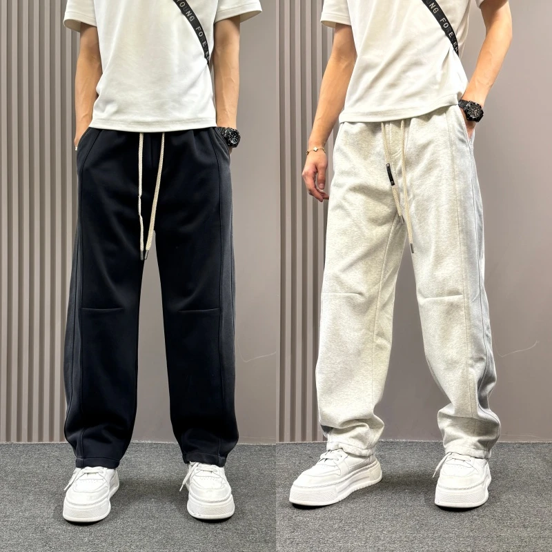 复古做旧水洗休闲裤男潮牌高街宽松直筒抽绳设计感扎染阔腿休闲裤