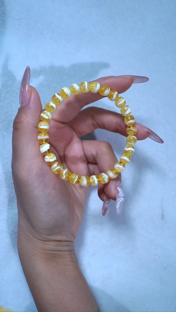 【闪购商品】蜜蜡手链未镶嵌典藏级7.5mm金漆瓷白一线天