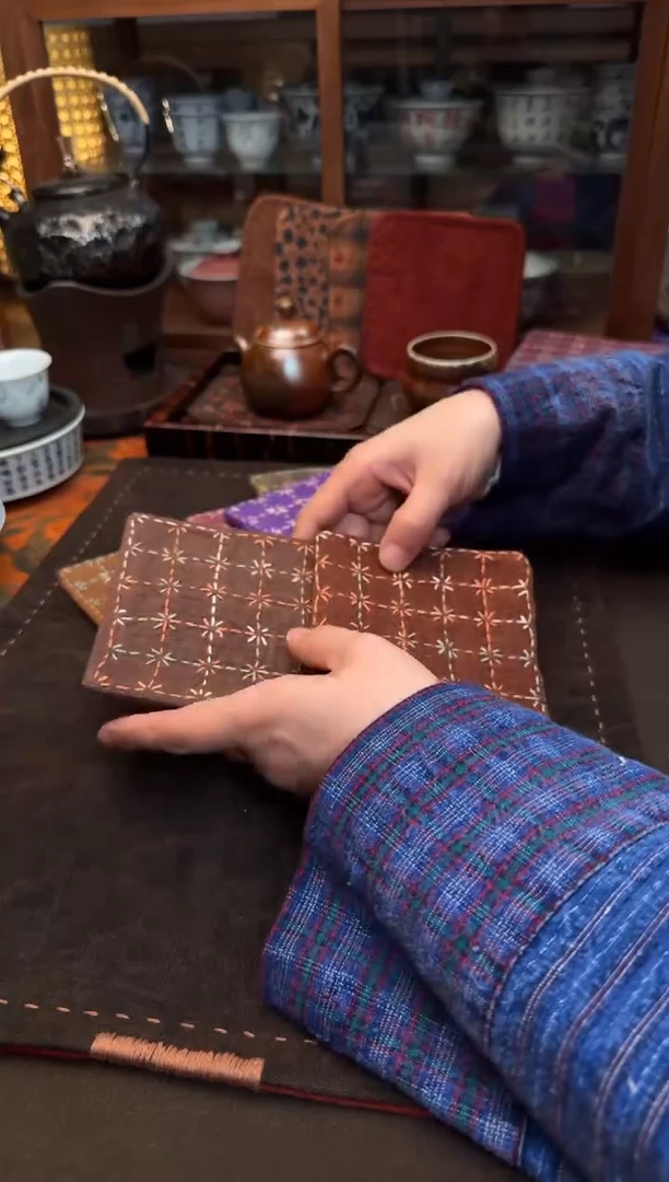 【闪购商品】织绣Cici手作刺子绣植物染柿染茶席-311