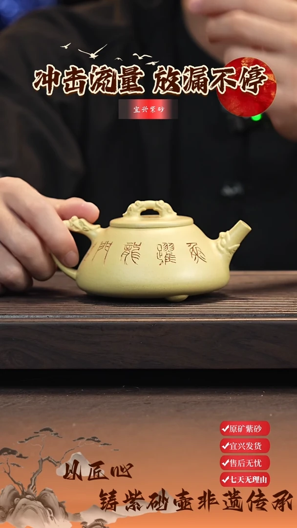 茶壶紫砂宜兴原矿紫砂 鱼跃龙门 霸王瓢