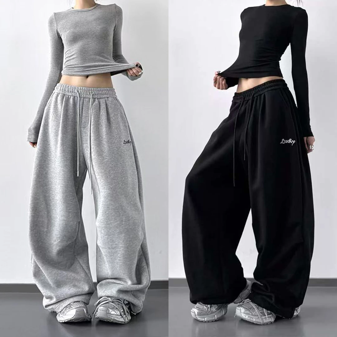 2025秋冬新款美式工装裤女宽松hiphop爵士舞裤子休闲运动阔腿卫裤