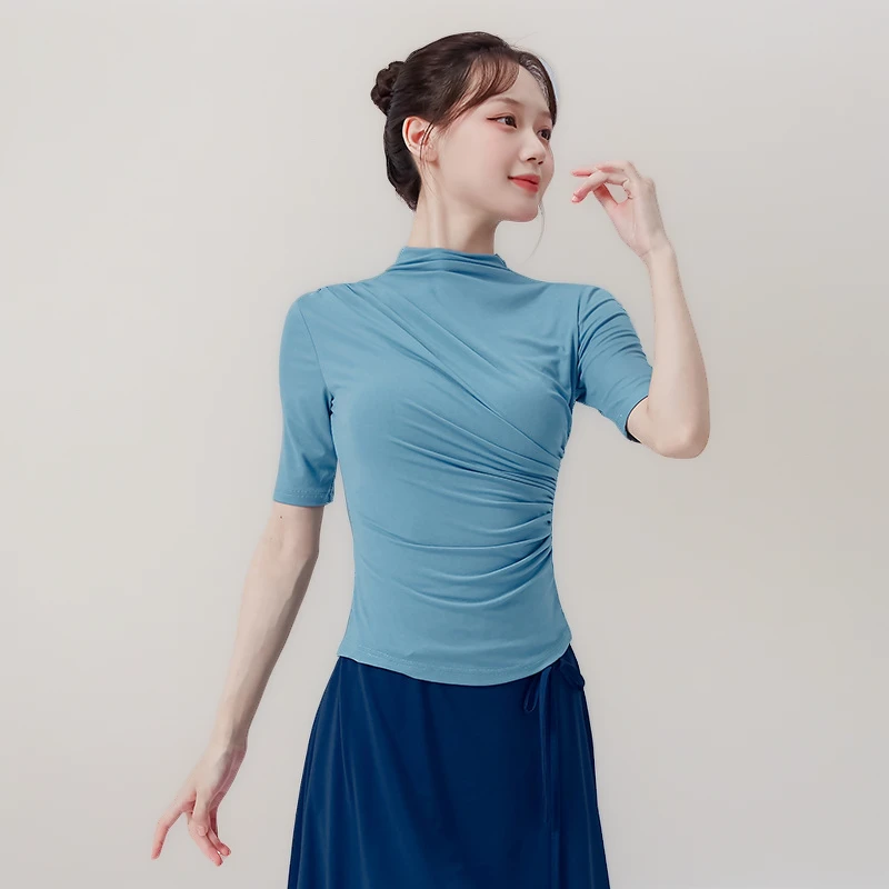 现代舞练功服春秋季半高领中袖女上衣古典舞蹈服形体训练修身显瘦