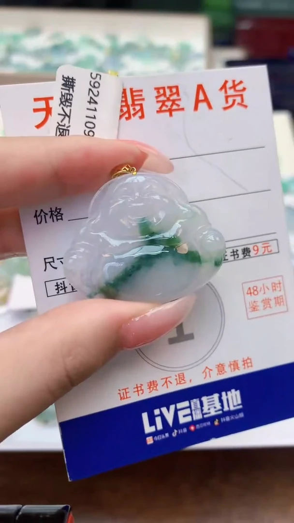 颈饰18K金镶嵌翡翠天然A货翡翠挂件