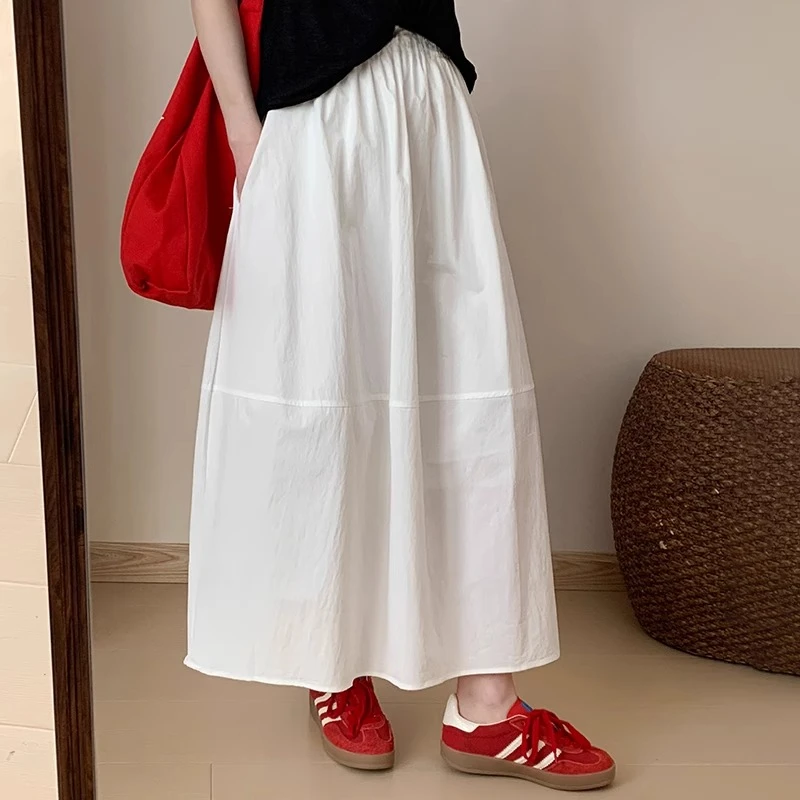 2025夏季新款韩版百搭纯色气质半身裙梨型身材高腰显瘦A字花苞裙
