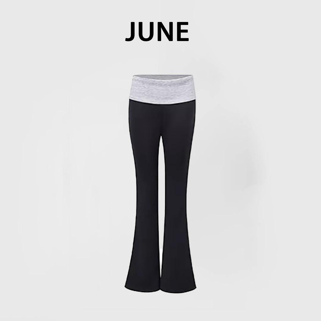 June & 露月服饰夏季微喇叭裤女新款辣妹显瘦双色拼接休闲裤子