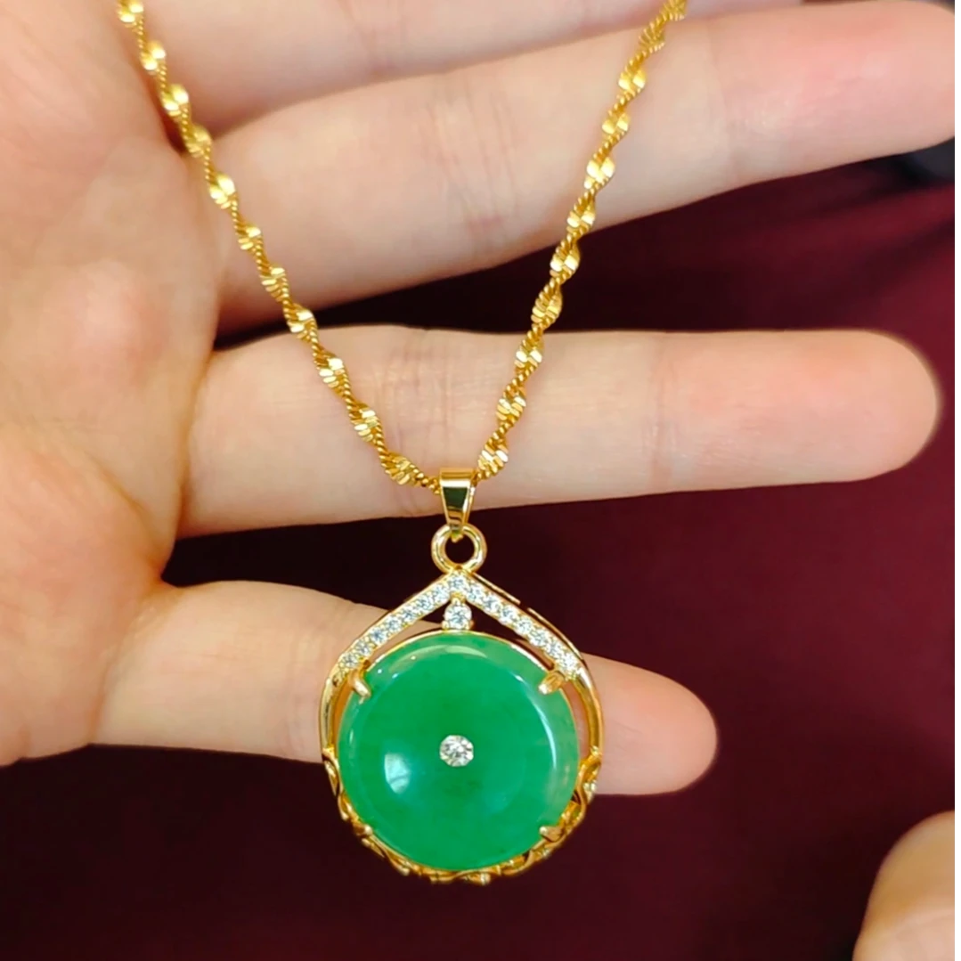 铜项链 铜制项链时尚绿色平安扣气质项链