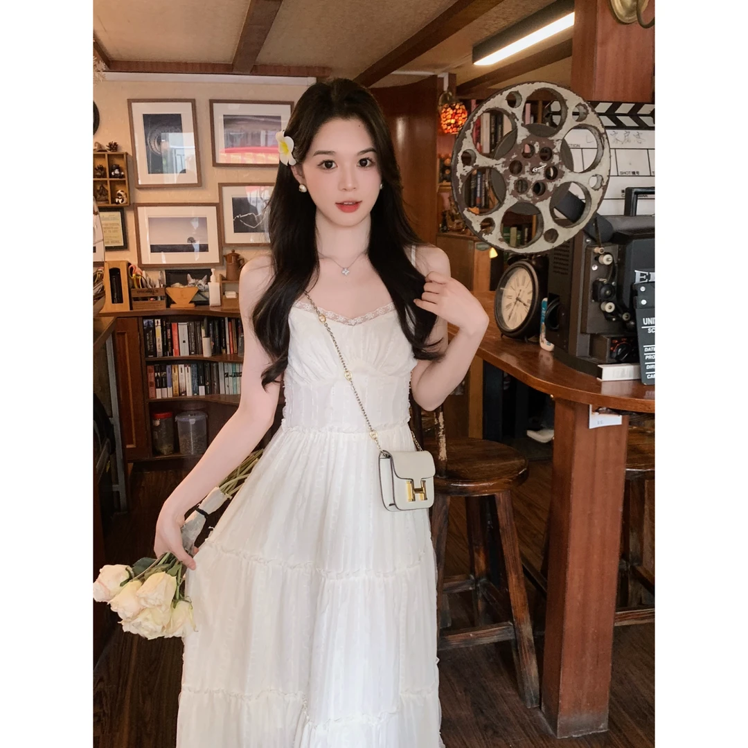 【现货】安璃 初恋感温柔风蛋糕式蕾丝花边吊带裙绿色开衫 分开拍