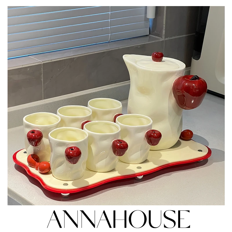 ANNAHOUSE客厅水壶茶杯具苹果水壶套装苹果水杯套装家饰软装YF