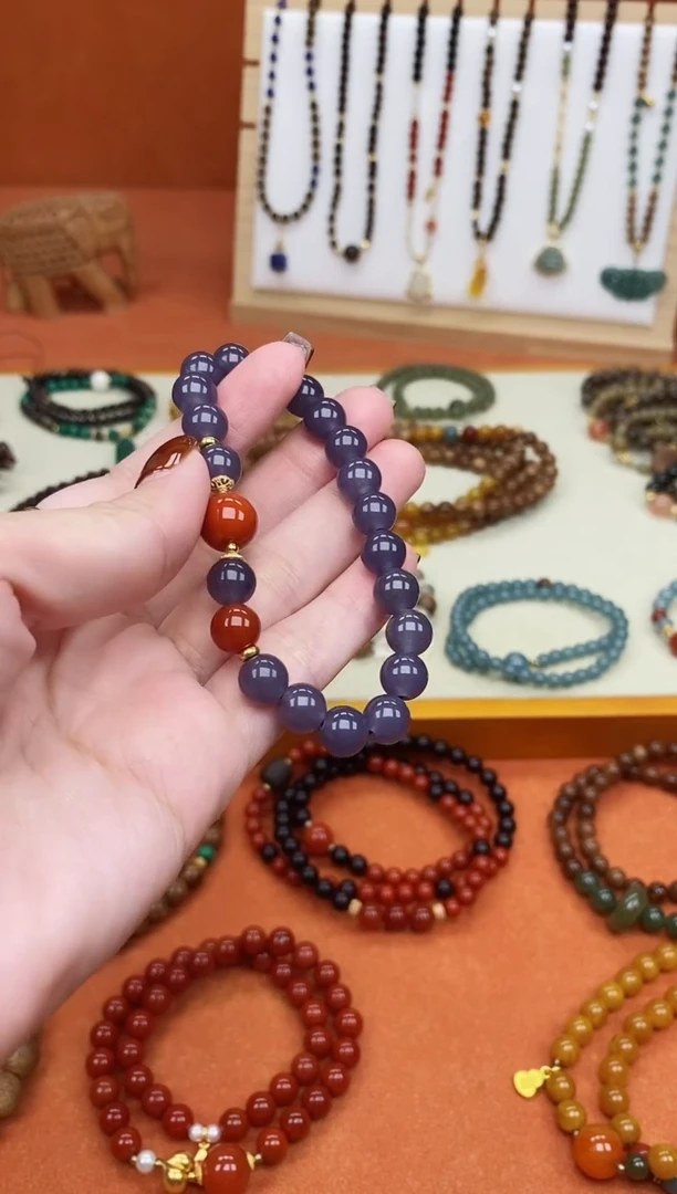 未镶嵌手链和田玉单圈烟紫和田南红手串