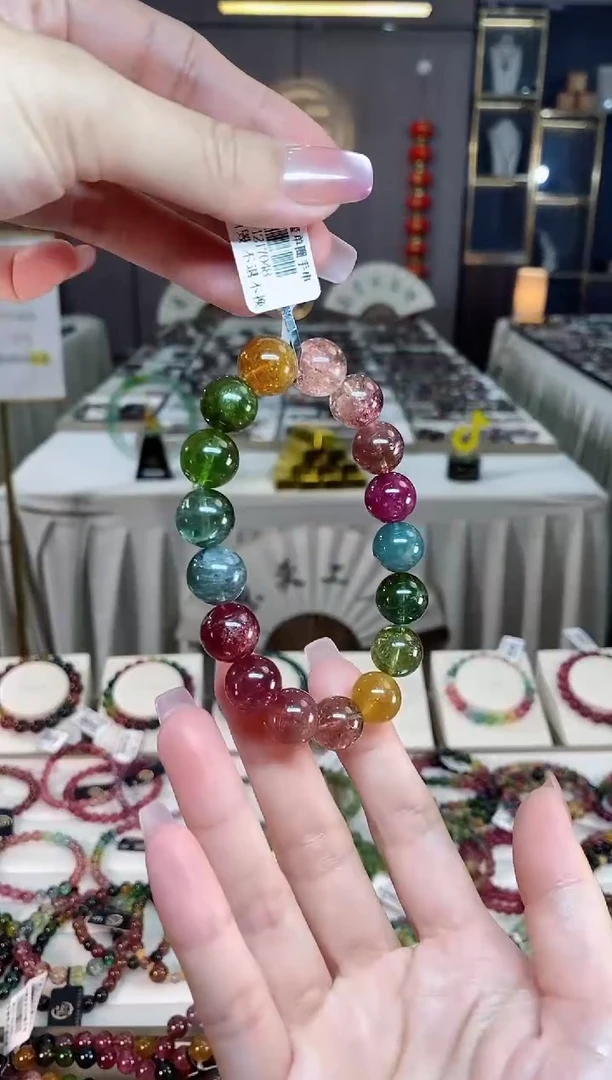 未镶嵌冰透体老矿碧玺色标彩虹单圈手串12mm+碧玺hon多样性发一条