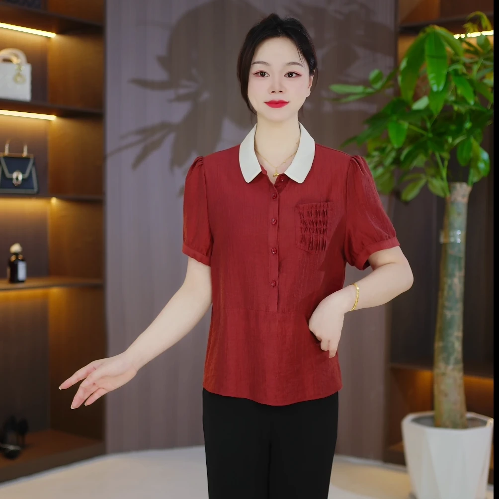2025时尚洋气妈妈衬衫气质减龄五分袖上衣休闲薄款小衫