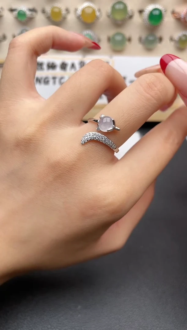 【闪购商品】翡翠戒指银S925镶嵌一物一证一礼盒