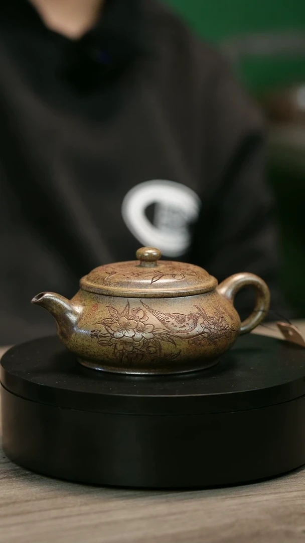 茶壶紫砂王*H1917李琴柴烧刻绘明炉