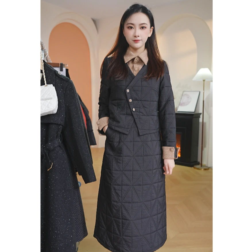 Y1717冬季连衣裙新款气质衬衣领拼接减龄加厚假两件高端长袖裙