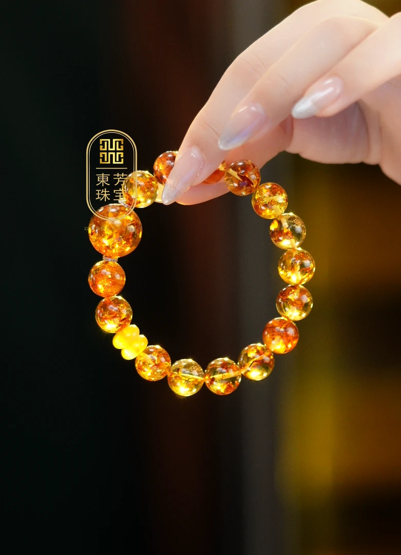 東芳珠宝-12mm俄罗斯天然花珀圆珠手串琥珀蜜蜡手串花珀手串