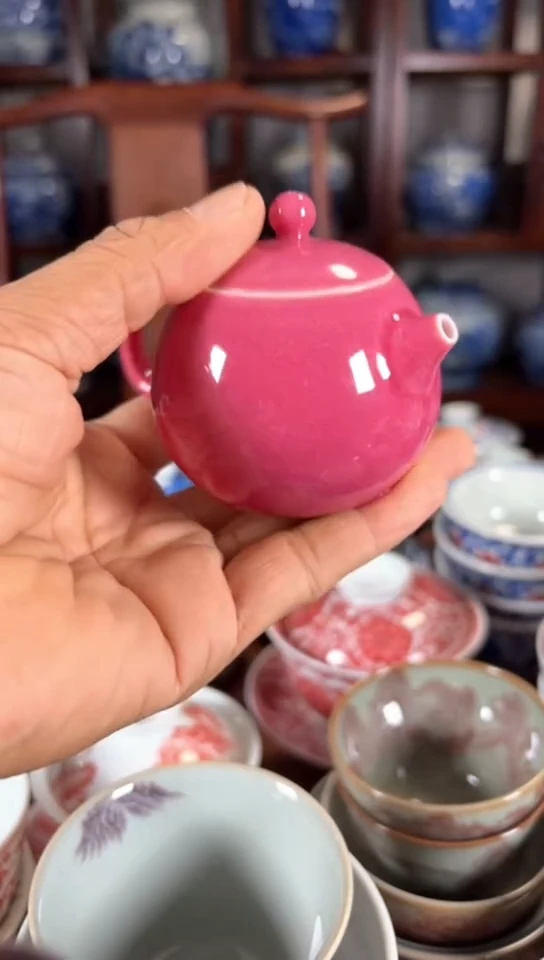 柴窑胭脂红小壶壶瑕
