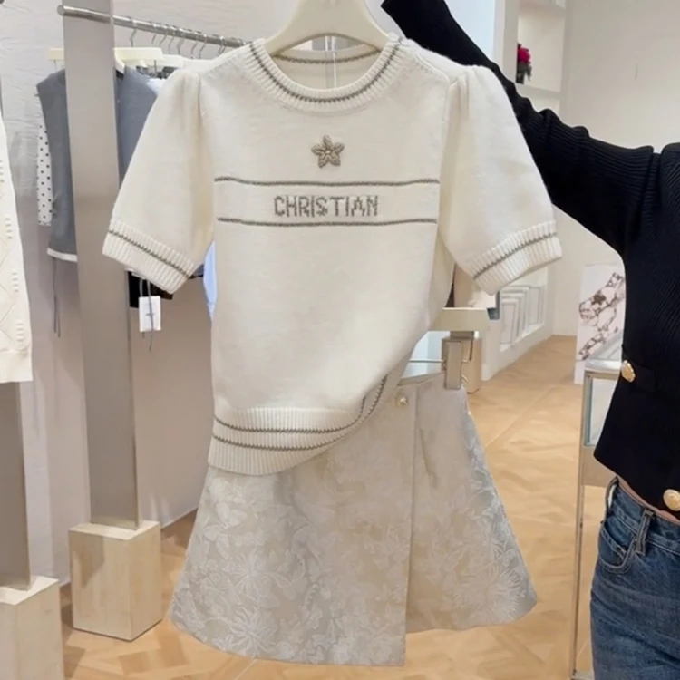 2025夏季新款一整套穿搭气质高级感时尚通勤风白色上衣短裙套装女