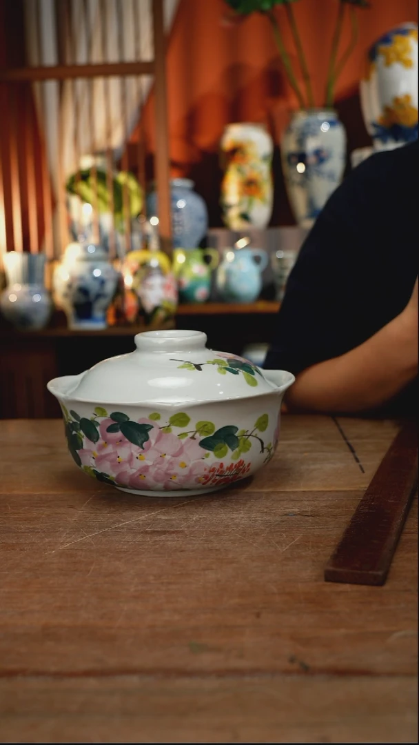 瓷片【简家甄选】景德镇紫藤花紫藤花紫藤花盖碗