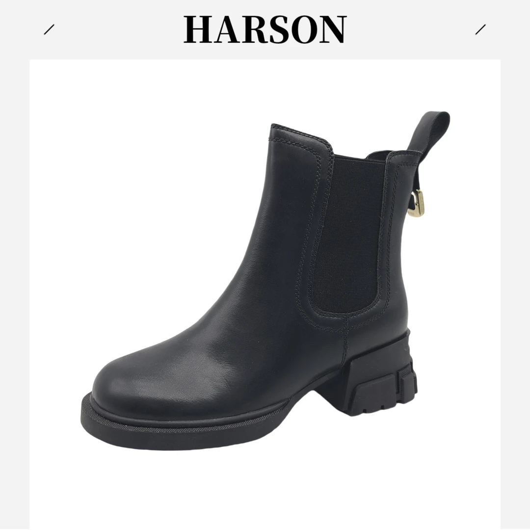 Harson/哈森甜美短筒后拉链切尔西靴女靴女鞋百搭烟筒靴220143