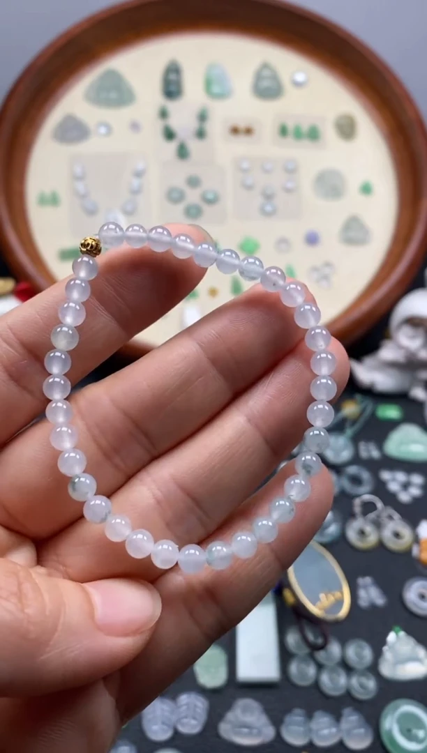 颈饰银S925镀金镶嵌翡翠冰珠子1串/芬
