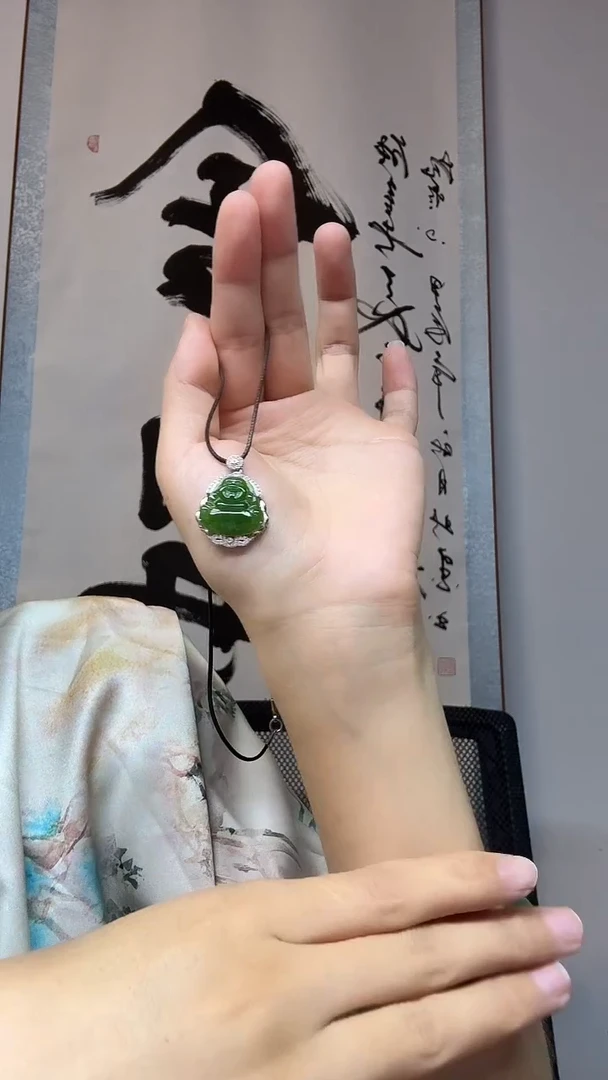 吊坠(不含链)银S925镶嵌和田玉（碧玉）佛公