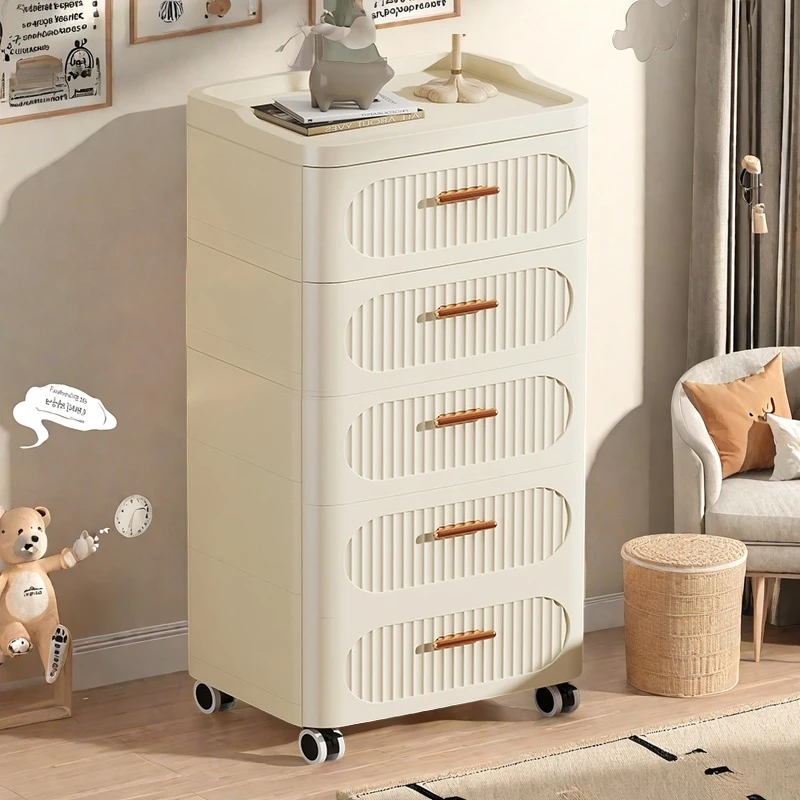 奶油风收纳柜抽屉式客厅整理置物柜可移动储物柜玩具零食柜床头柜