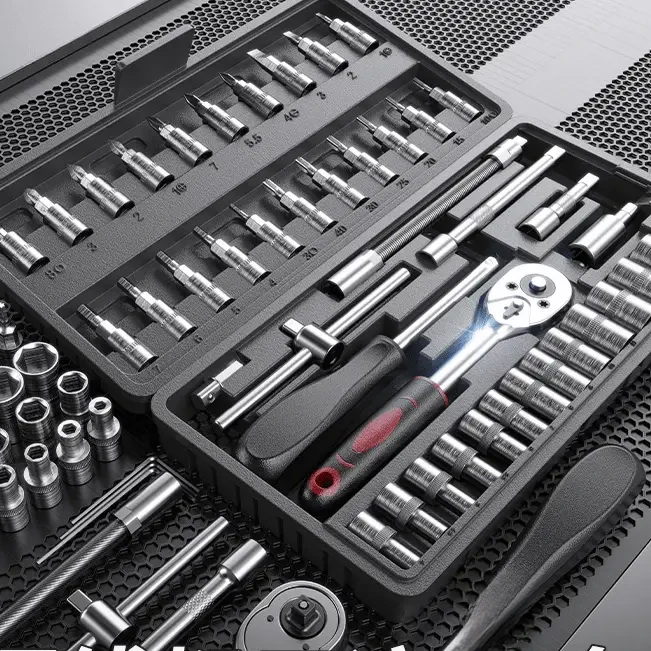 46件套组合汽修工具棘轮扳手面包多功能扳手家庭装套筒