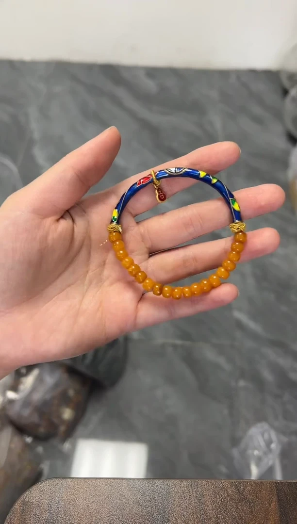 未镶嵌蜜蜡手链回流老蜜蜡珐琅彩半镯手链[0213]