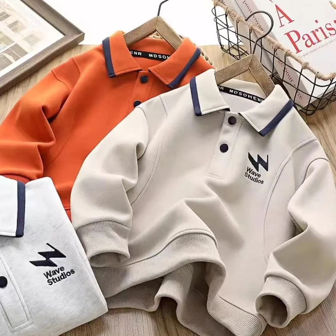 2025春秋新款儿童卫衣翻领儿童polo中大童上衣洋气休闲长袖CW