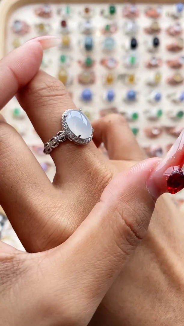 【闪购商品】翡翠戒指银S925镶嵌缅甸天然A货翡翠111  10+3