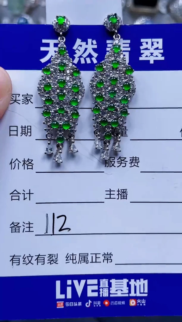 银S925镶嵌翡翠耳饰112