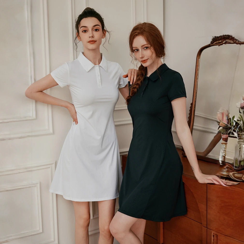 白色短袖连衣裙女士轻盈显瘦高弹透气健身网球羽毛球小清新运动裙